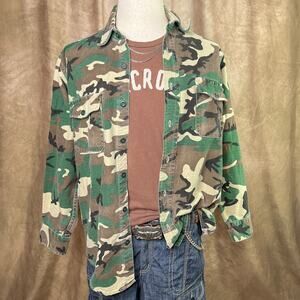 Vintage Camo Flannel Shirt 90s Long Sleeve Button Up Camouflage Outdoor Hunting